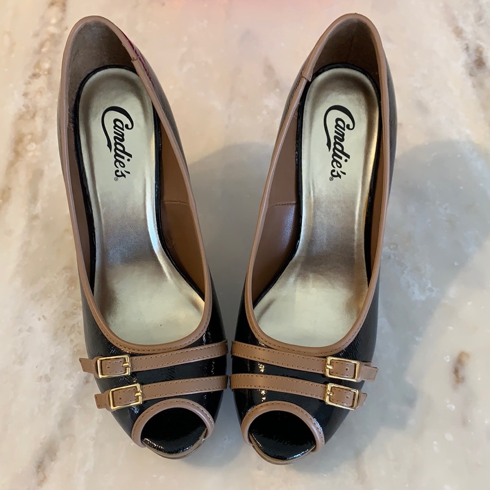 Candies Black Patent Heels Open Toe